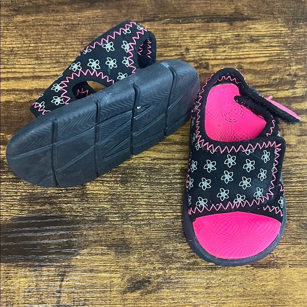 Kids Black and Pink Floral Sandals